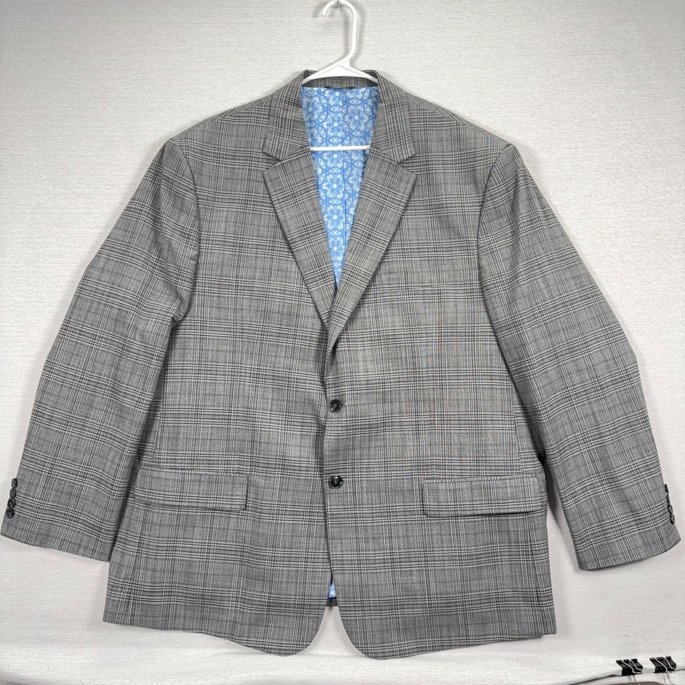 Oak Hill Blazer Mens Size 2XLT Grey Plaid Poly Viscose Spandex